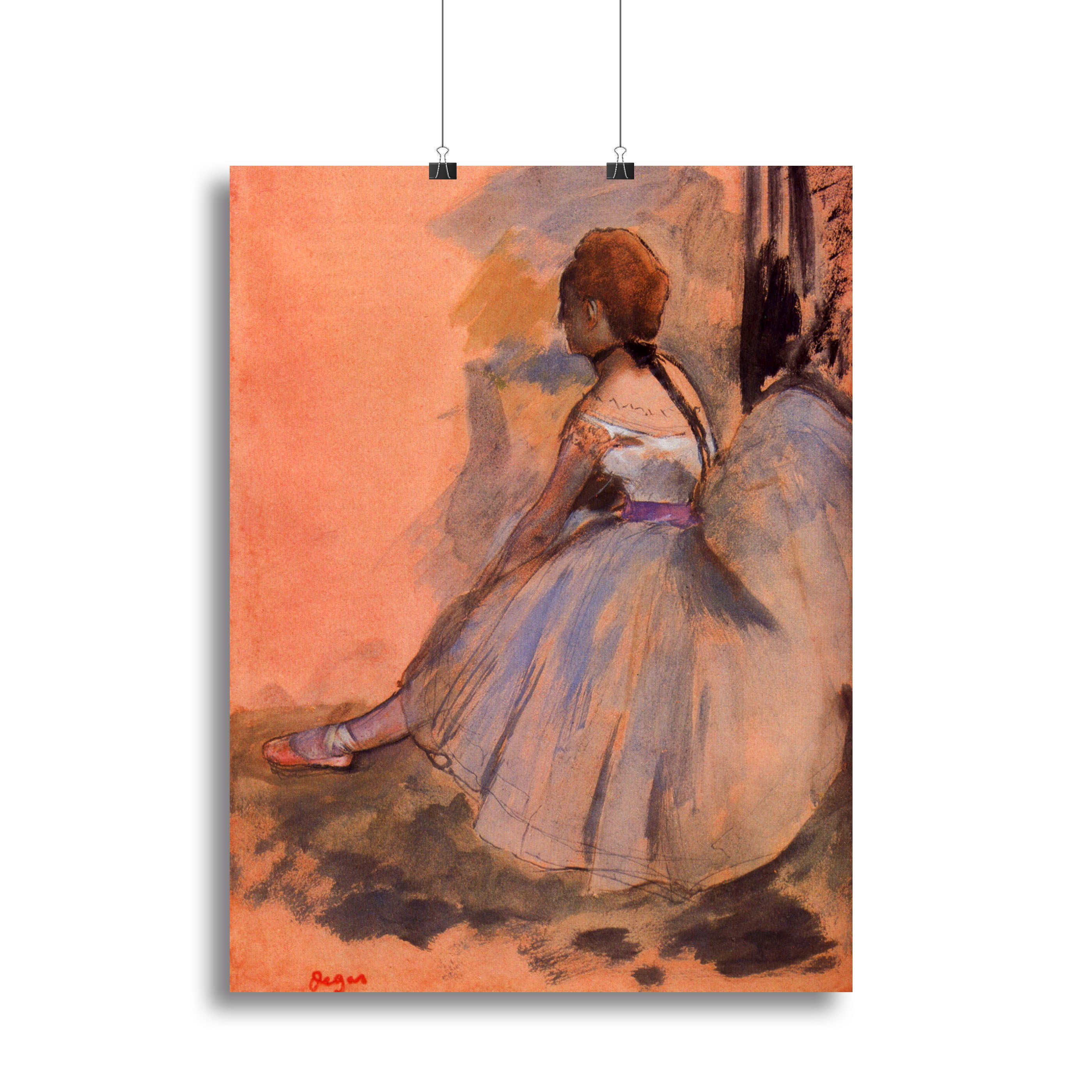 Canvas print of Degas' Sitting Dancer with extended left leg, showcasing graceful ballet pose.